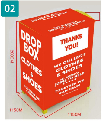 Kırmızı Renk 2000mm Geri Dönüşüm Depolama Kutusu, Giyim Bağış Kutuları
