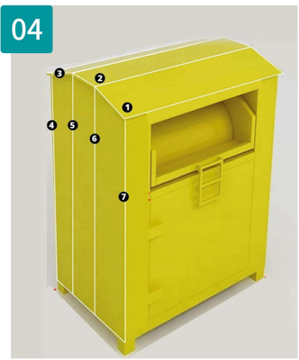 H1800mm Geri Dönüşüm Depolama Kutusu Sarı Giyim Bağış Toz Boya